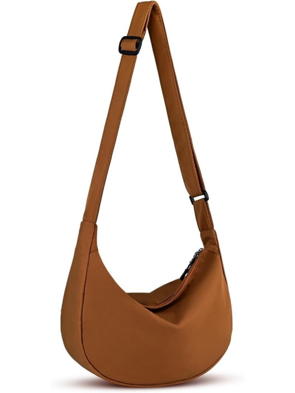 Women's Brown Lightweight Casual Crossbody Bag 2 Zippers with Adjustable Strap